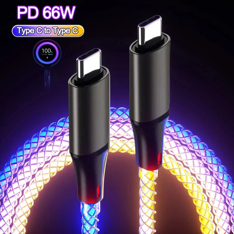 6A Fast Charging RGB Breathing Luminous Gradient Light Data Cable 66W
