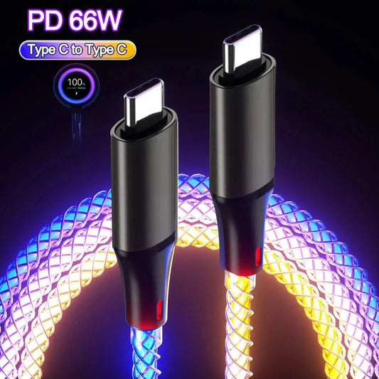 6A Fast Charging RGB Breathing Luminous Gradient Light Data Cable 66W