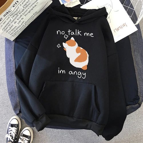 No Talk Me Cute Angry Cat Print Women Hoody Hip Hop Soft Sweatshirt