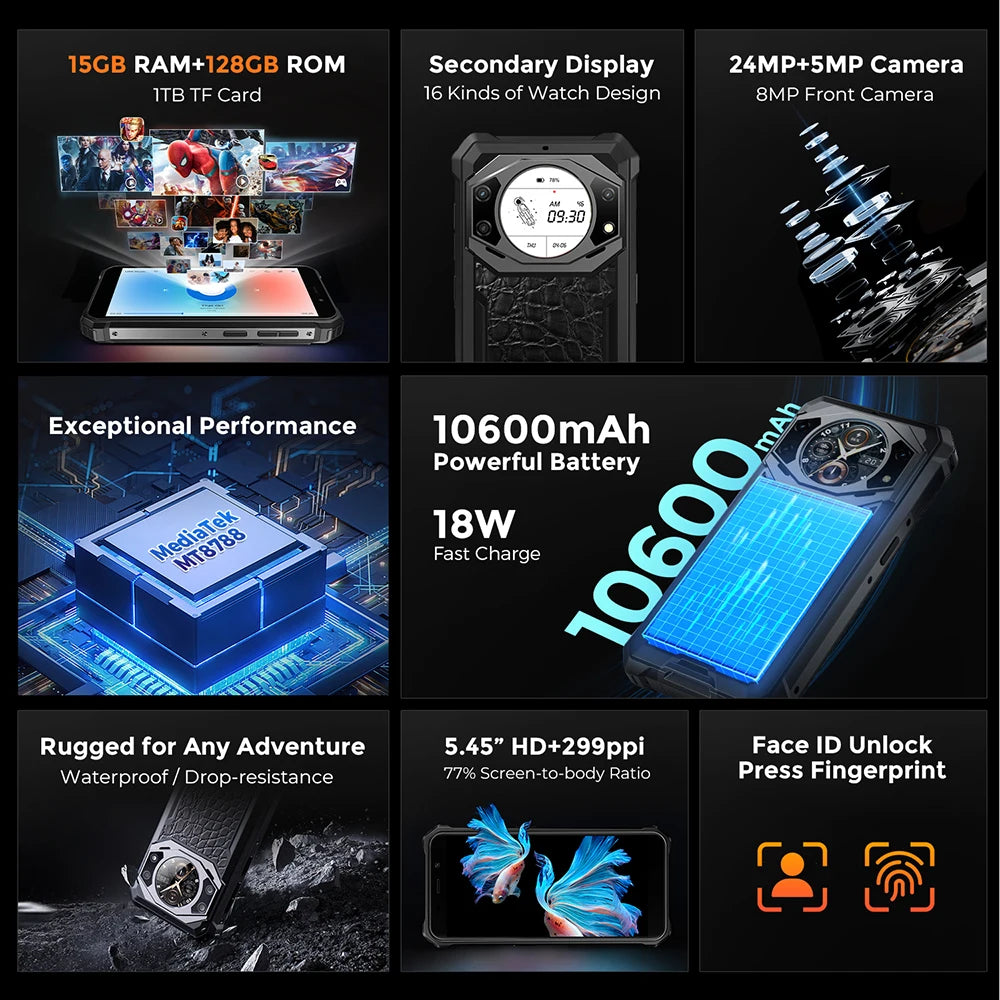 FOSSiBOT F101 PRO Smartphone 8GB 128GB 10600mAh 18W Fast Charge Mobile