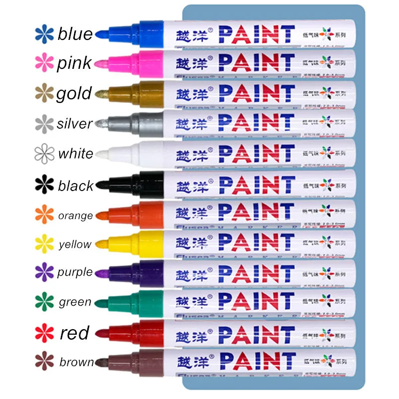12 Color White Waterproof Rubber Permanent Paint Marker Drawing Car