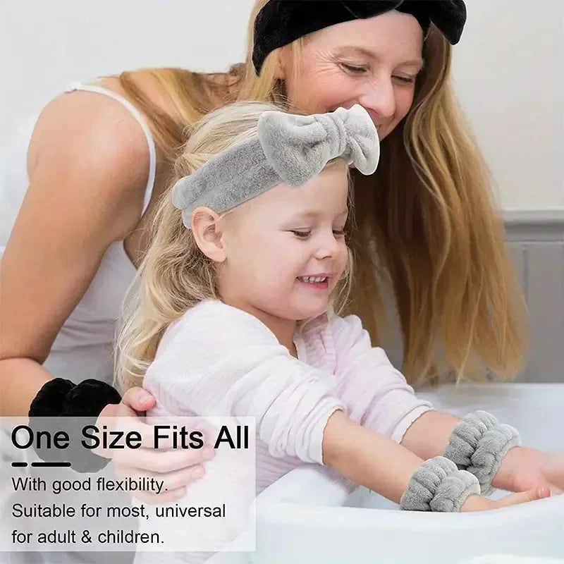 3Pcs Bow Headband Wristband Set Towel Elastic Soft Washing Face Shower