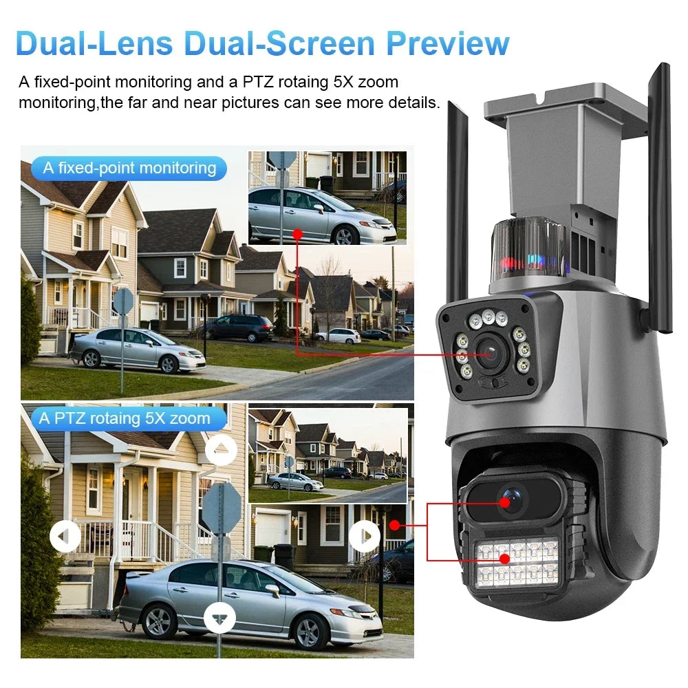 4K 8MP Dual Lens Dual Screen IP Camera Wifi Waterproof Color IR Night