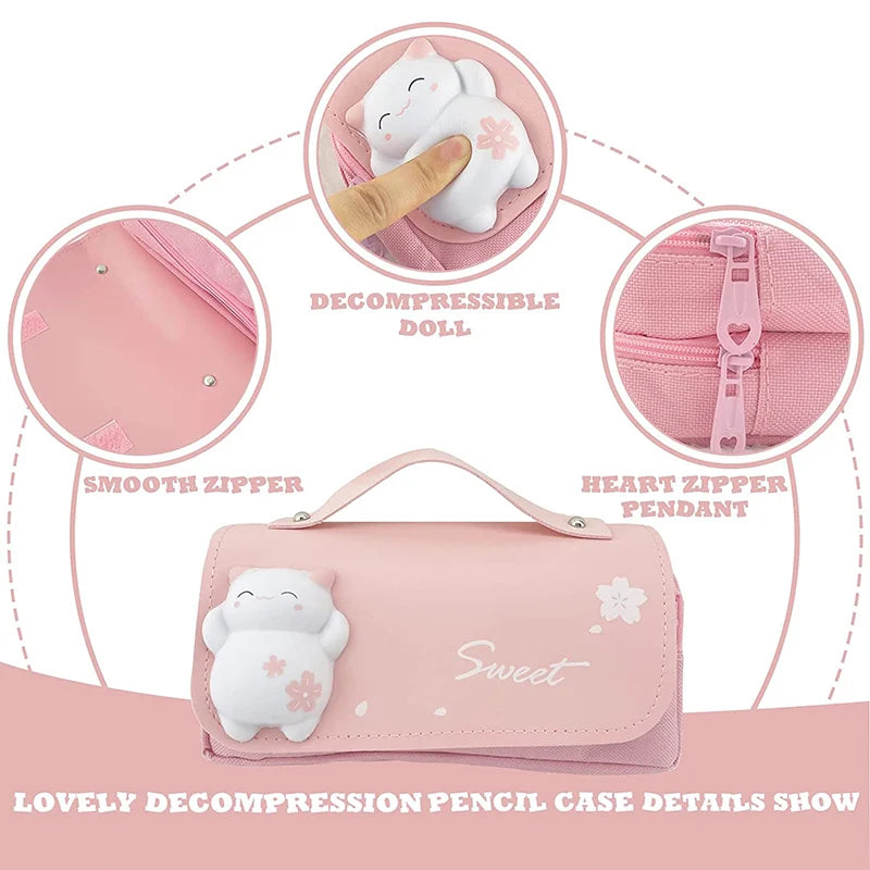 3D Kawaii Pencil Case Girls Decompression Pen Pouch Cute Waterproof
