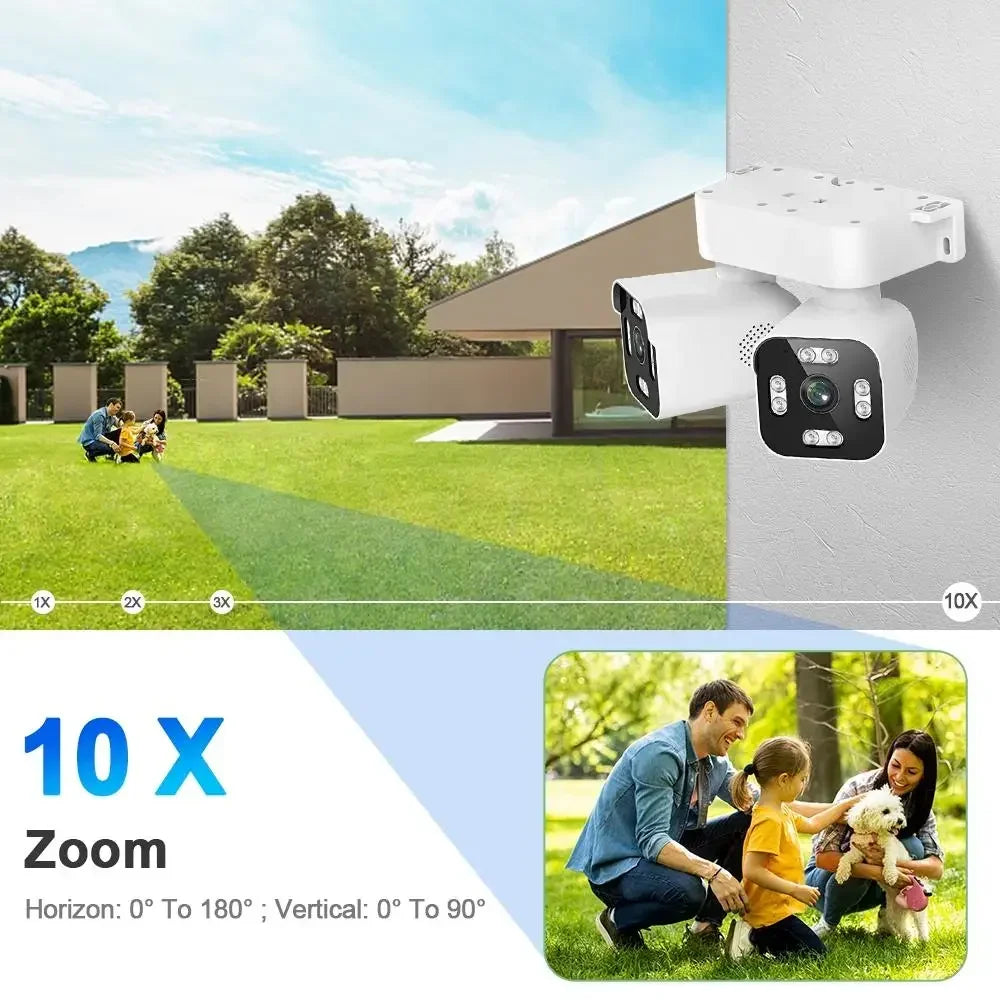 AIOOK Security Camera Outdoor Waterproof Dual Lens HD 8MP 4K 10X Zoom