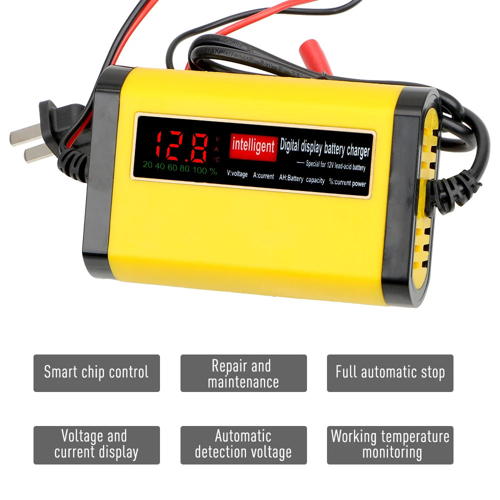 12V 2A Smart Lead Acid Battery Charger Lcd Display 110V 220V For 5AH