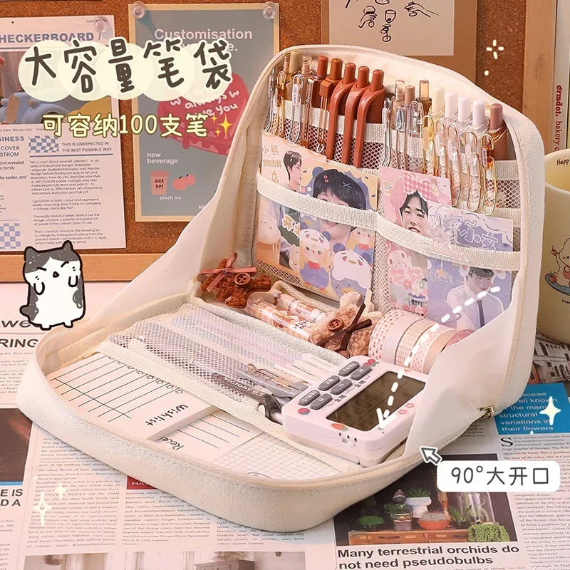 Large Capacity Pencil Case Zip Canvas Pencil Bag Pouch Function