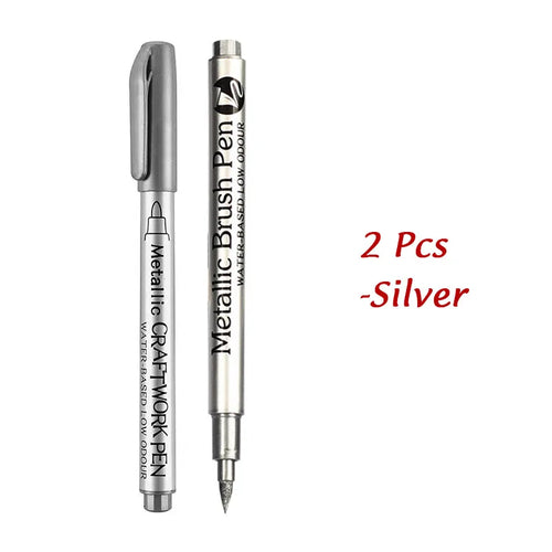 1/2Pcs Brush Metallic Marker Pens Gold Silver Permanent Art Markers