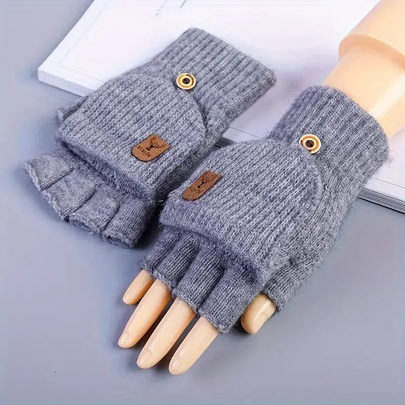 Knitted Fingerless Gloves Winter Thicken Warm Touch Screen Gloves for