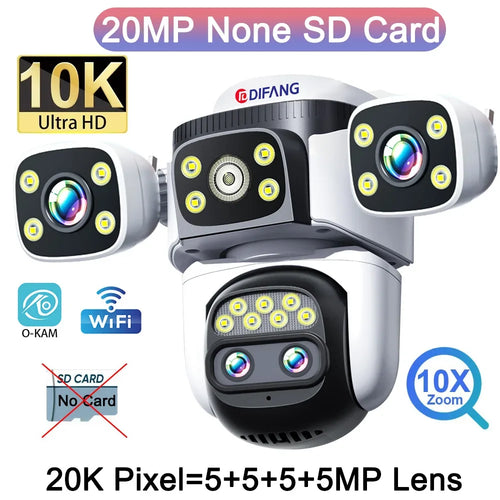 10K Outdoor 10X Optics Zoom WiFi6 Camera 20MP Four Screen Four Lens