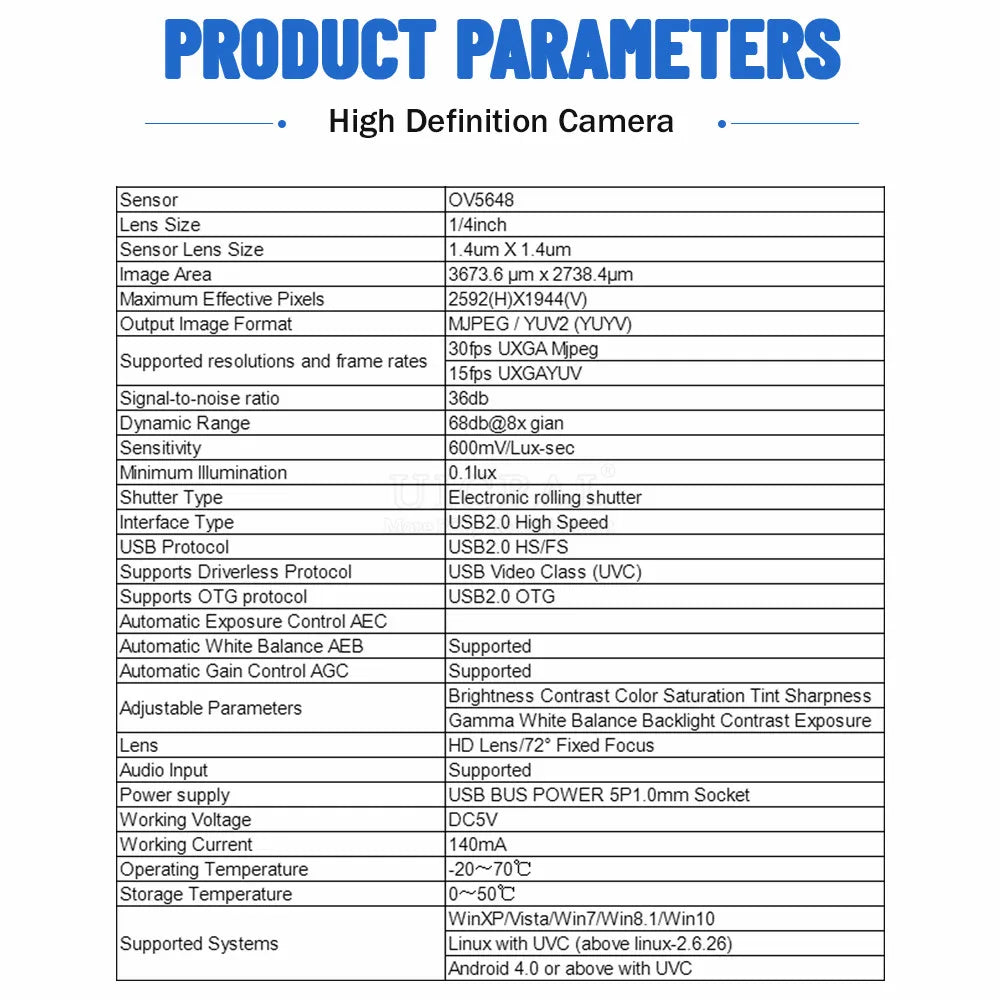 OV5648 USB Camera Module 68 120 Degrees Auto Focus with Flash Light