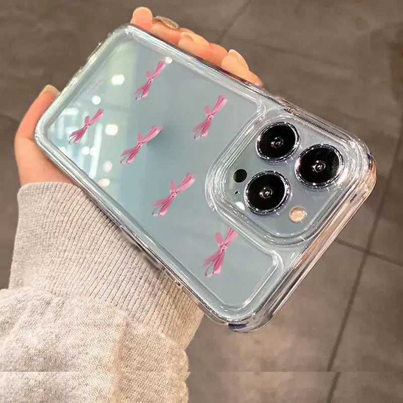 Pink Bow Soft Silicone Phone Case for iPhone 16 15 Pro Max 11 12 13 14