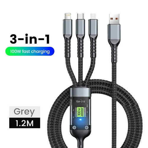 100/66W 3 in 1 Cable Micro USB Type C Cable for iPhone 15 14 13 Pro
