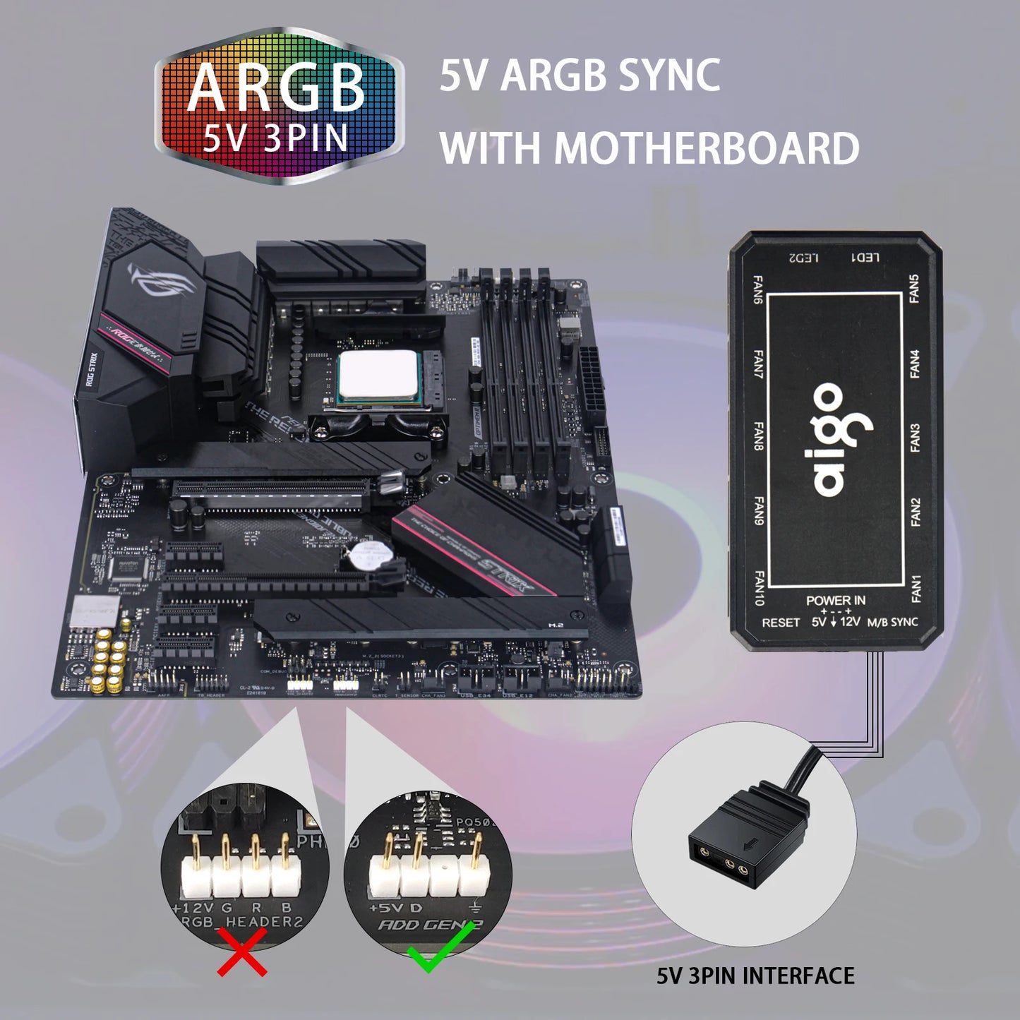 Aigo AR12 120mm PC Gamer Computer Case Fan RGB 12v Heatsink Aura Sync
