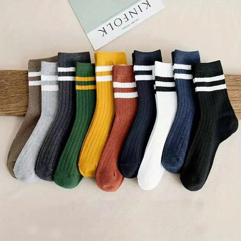 5 Pairs Of Men's Socks, Autumn And Winter Vintage Fun Fashion Athletic