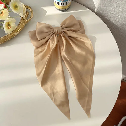 1pcs Solid Color Satin Ribbon Big Bows Hairpin Spring Clips Hair