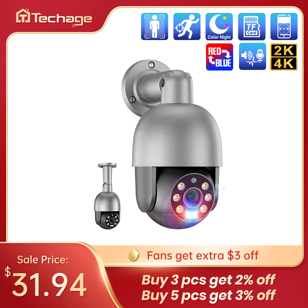 Techage UHD 4K 8MP 4MP 5MP IP Camera Red-Blue Light Alert Human