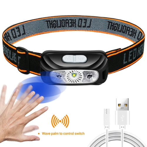 Mini Rechargeable Powerful Sensor Headlamp Fishing Camping USB Head