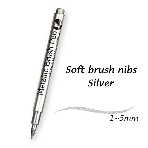 1/2Pcs Brush Metallic Marker Pens Gold Silver Permanent Art Markers