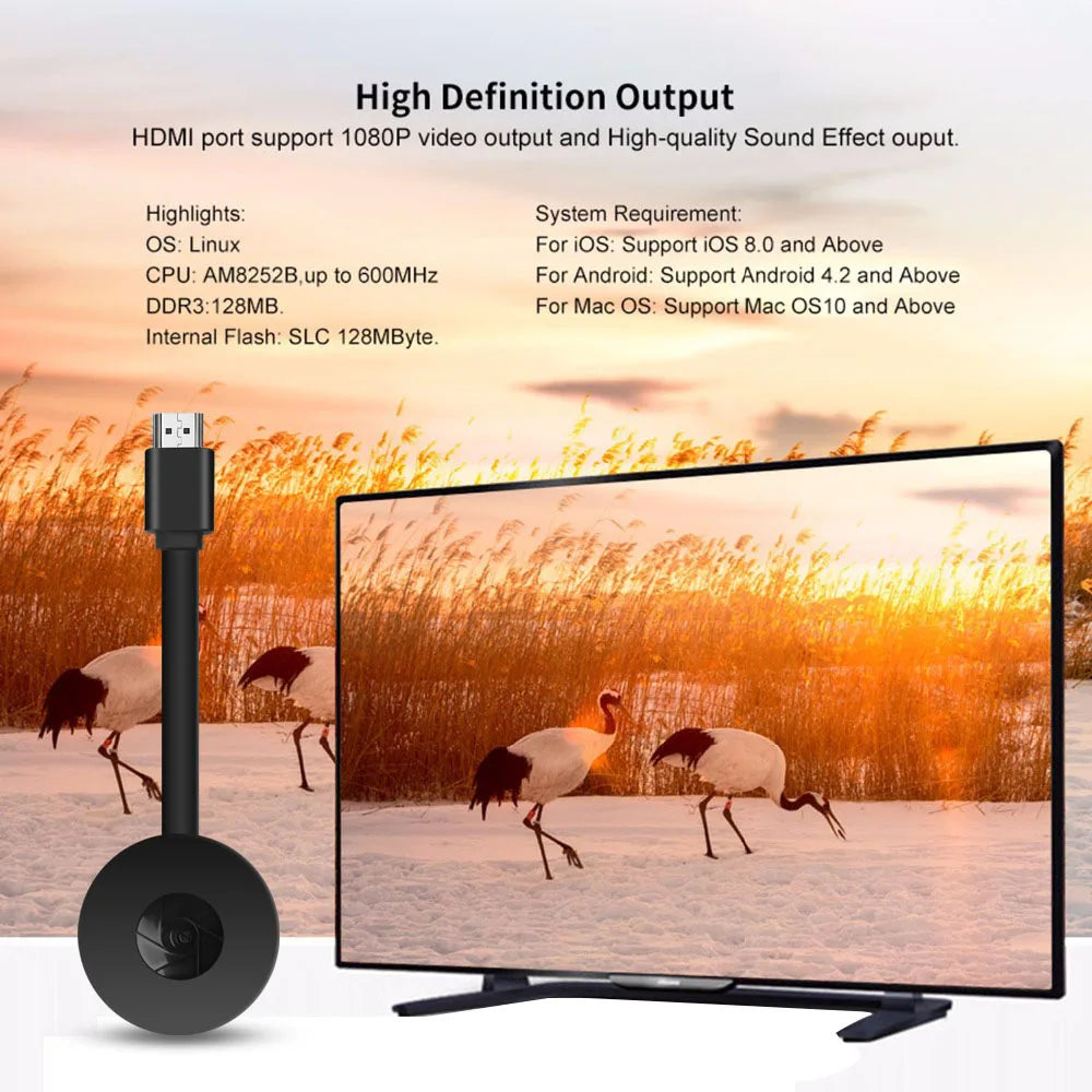 To TV 2.4G 4K Wireless WiFi Mirroring TV Stick HDMI Adapter 1080P