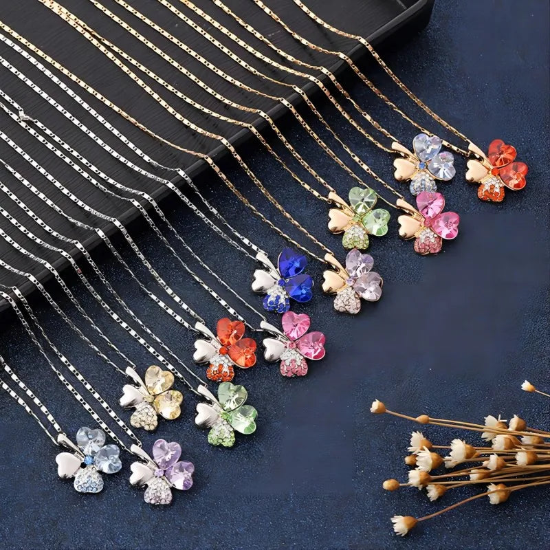 TRPOPSYN Crystal 4 Four Leaf Leaves Clover Pendant Necklaces Lover