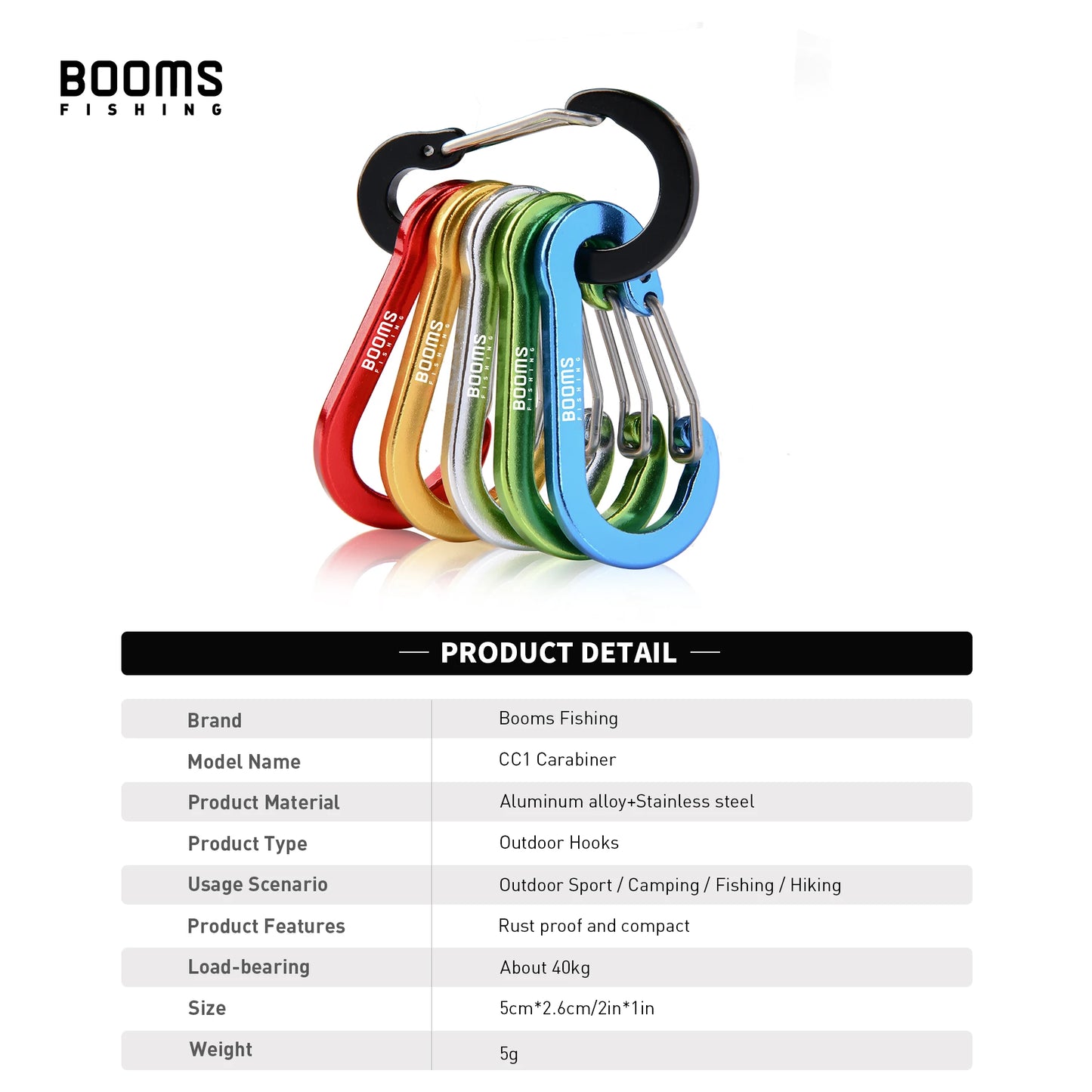 Booms Fishing CC1 6Pcs Aluminum Alloy Carabiner Keychain Outdoor