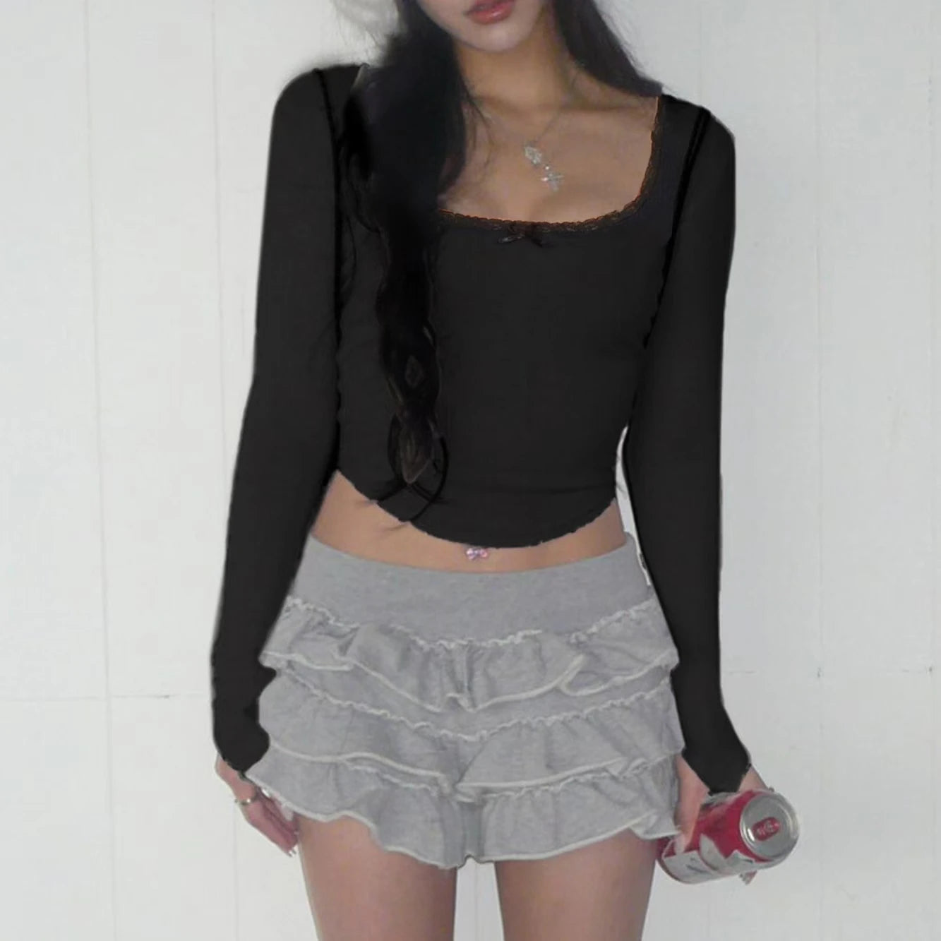 Cute Bandage Bow Cropped Top Pink Sweet Coquette Sweet T Shirts Fall
