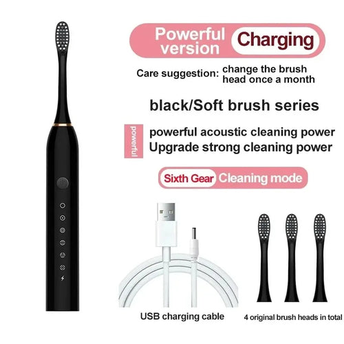 Electric Ultrasonic Toothbrush Six Speed Mode Home Soft Hair USB