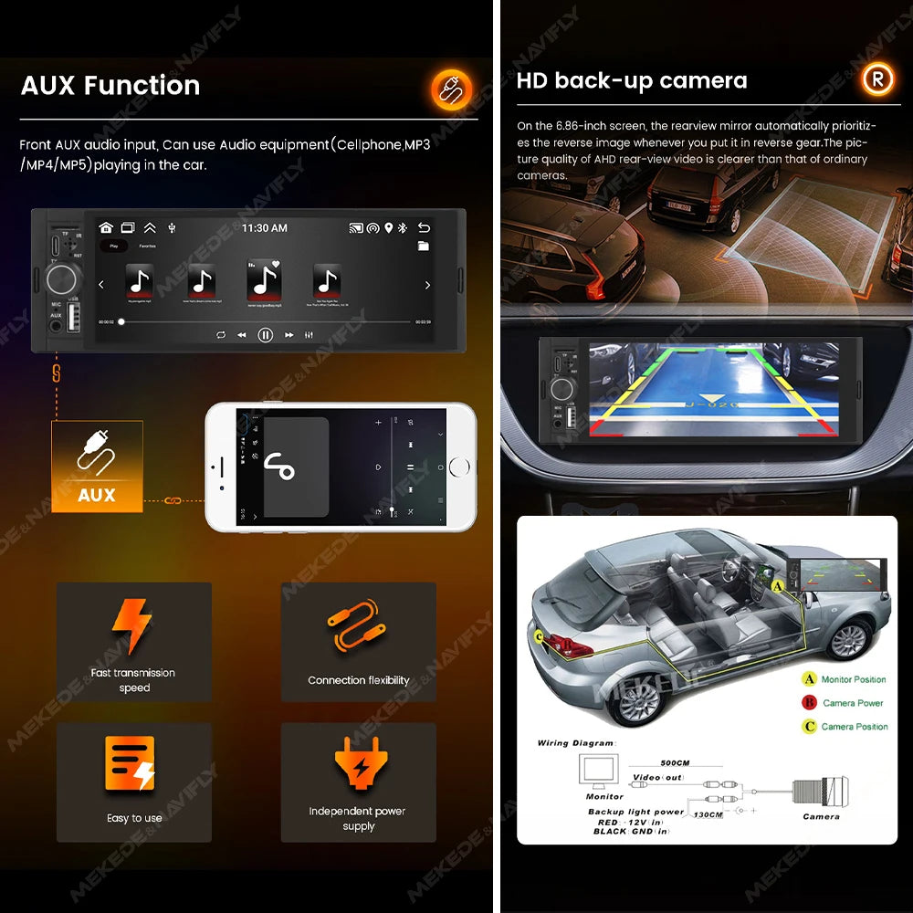 Navifly 2G+32G Universal 1 Din Android 6.86 Inch HD Touch Screen