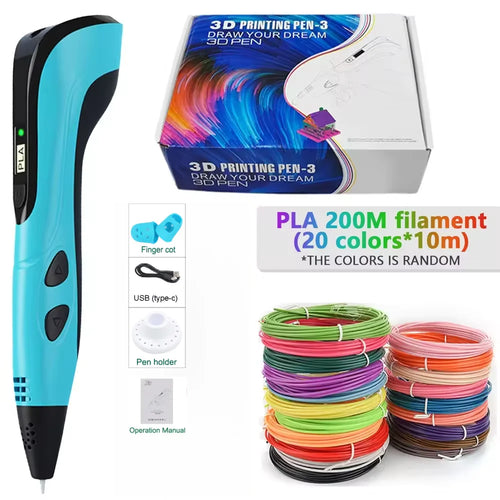 3D Printing Pen With LED Display 10M PLA Filament Children USB Drawing