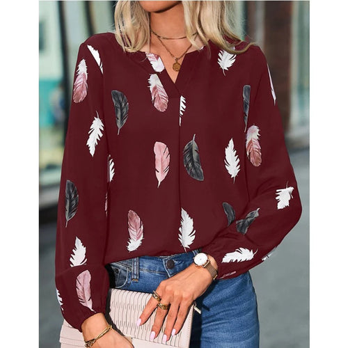Fashion Woman Blouse Shirts For Women Stylish Top long Sleeve Feather