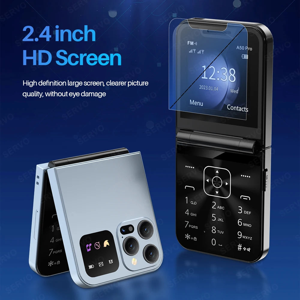 SERVO Classic Color Flip Mobile Phone Auto Call Record FM Radio Speed