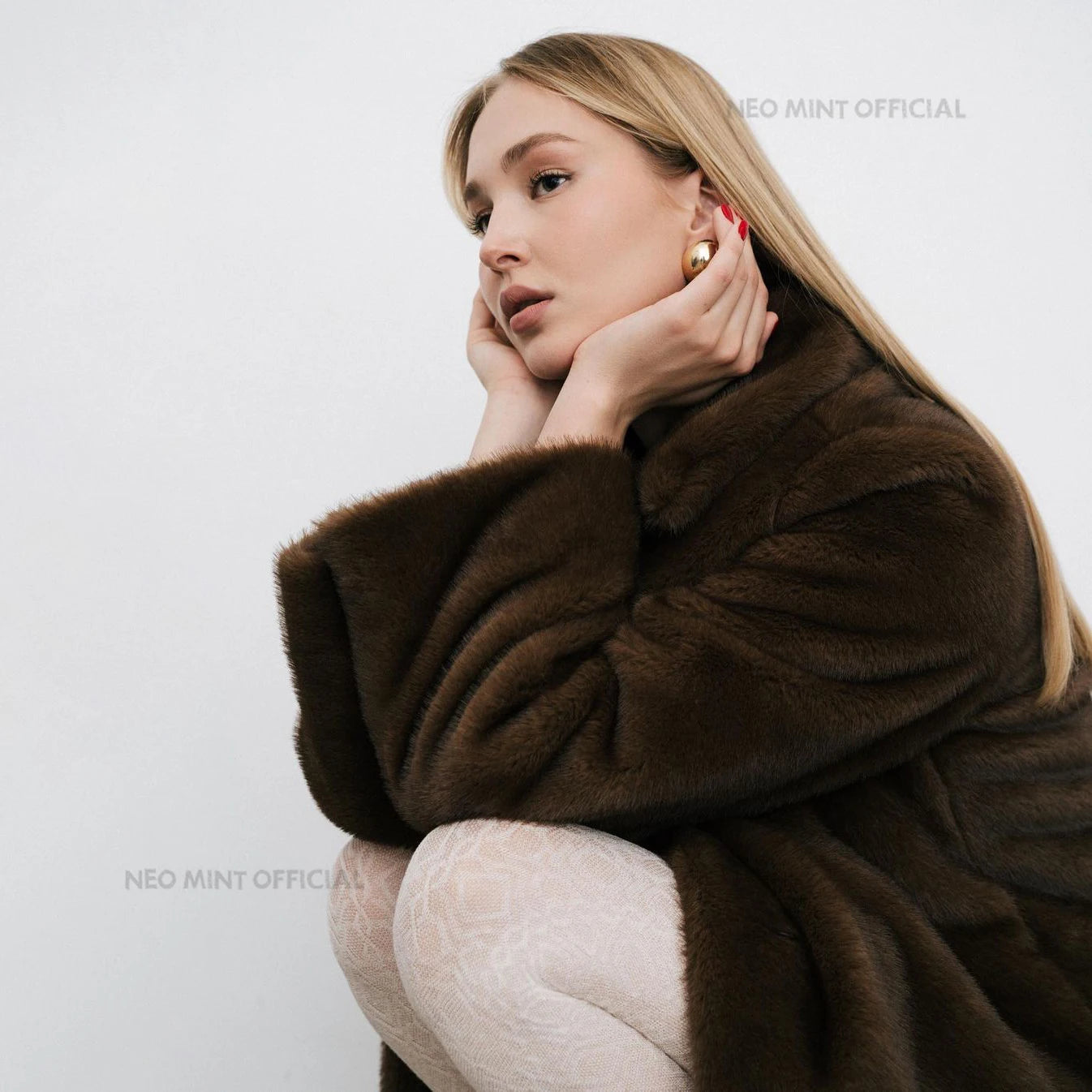 Neo Mint 2024 Winter Luxury Faux Mink Fur Coat Women Iconic Brand Long