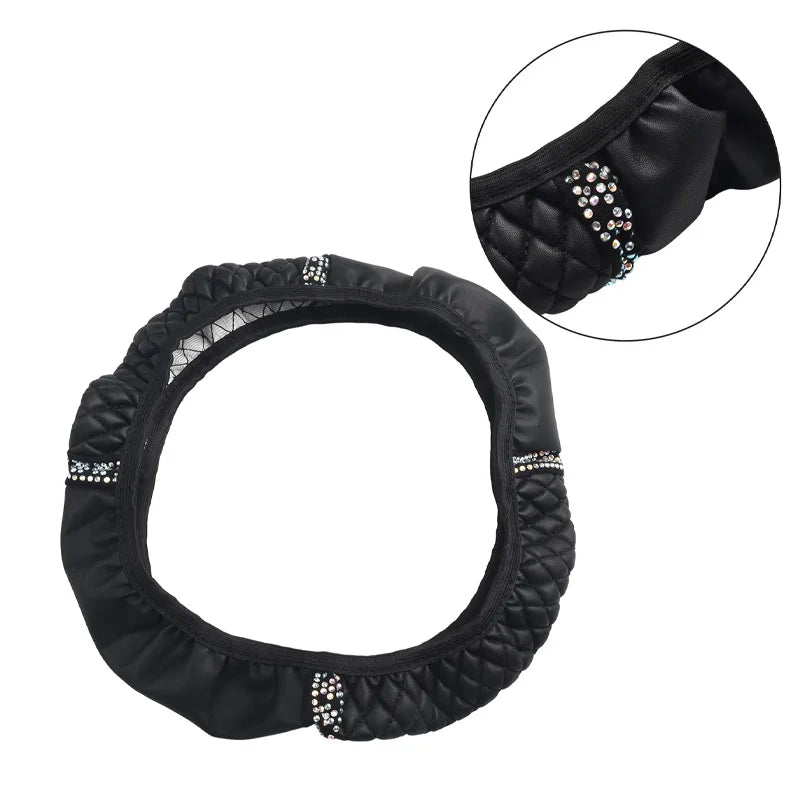 Car steering wheel cover without inner ring PU leather embroidery