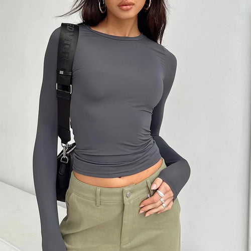 Women Casual Long Sleeve T-Shirts Spring Autumn Solid Slim Fit