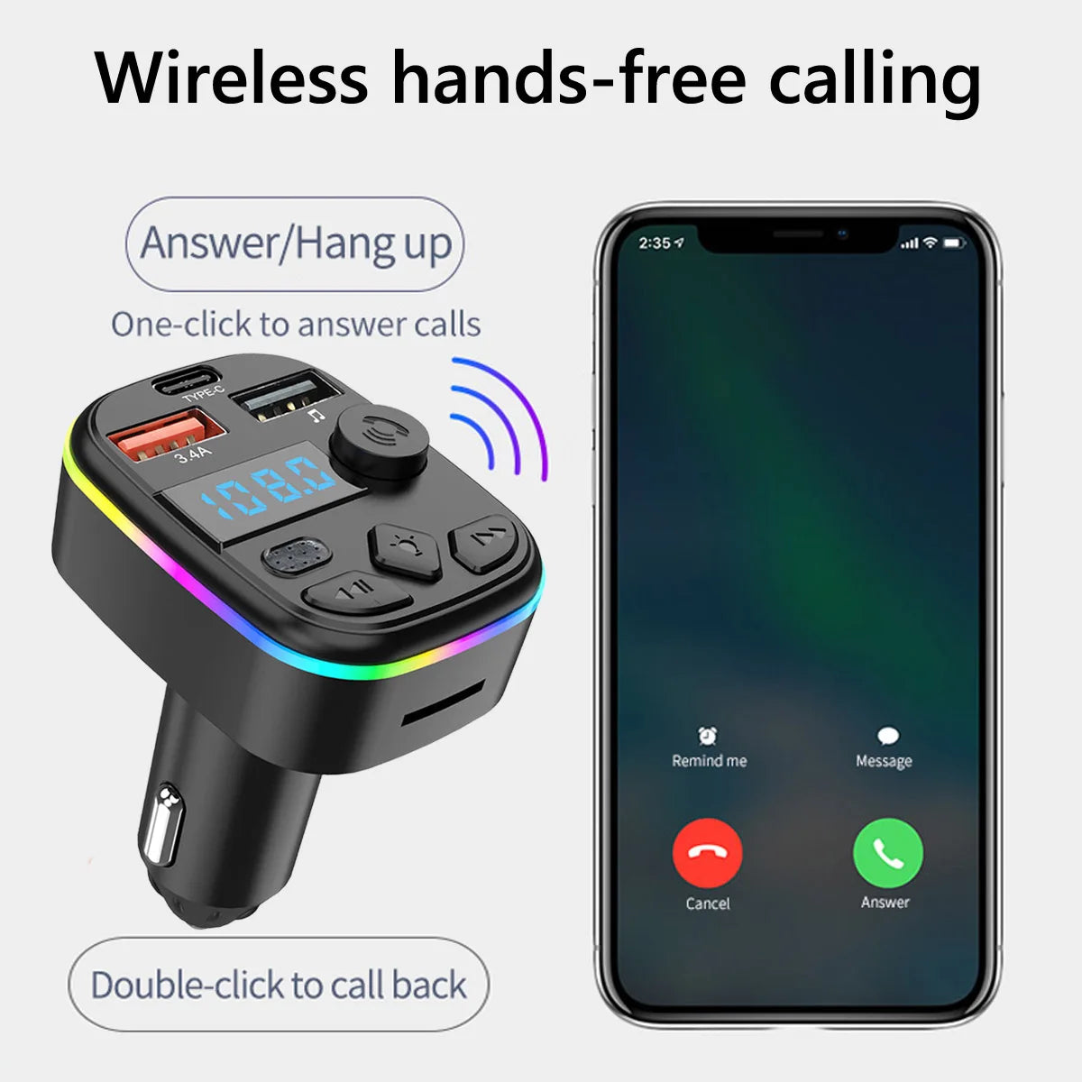 FM Transmitter Support TF Card U Disk Car MP3 Player Dual USB Type C