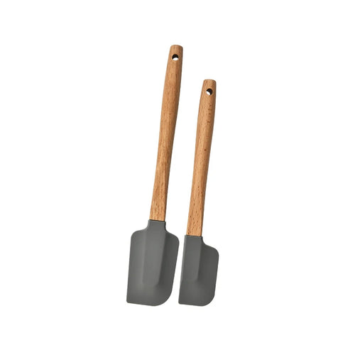 2Pcs/Set White Silicone Cream Spatula Non-stick Pastry Blenders Wood