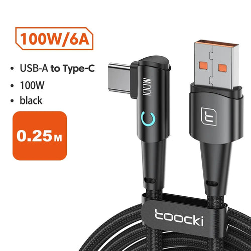 Toocki 6A USB C Cable 90 Degree For OPPO 100W Fast Charging Cord For