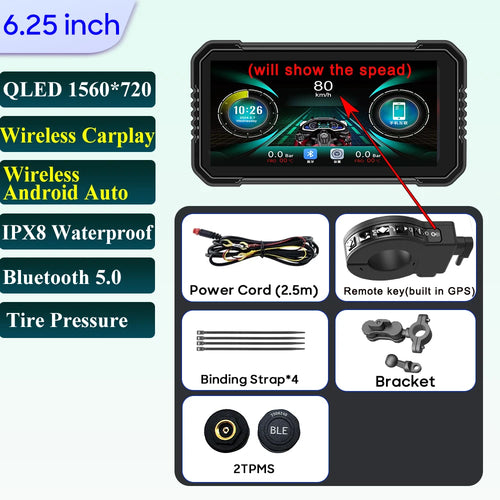 6.25 inch Motorcycle Navigation Screen 1560*720 Wireless CarPlay
