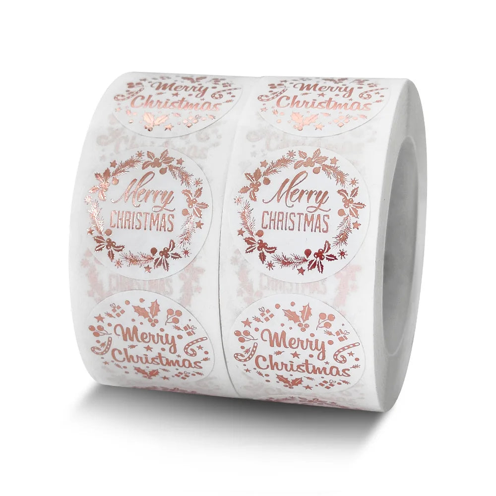 500pcs Rose Gold Merry Christmas Stickers 1 inch Self-adhesive Holiday