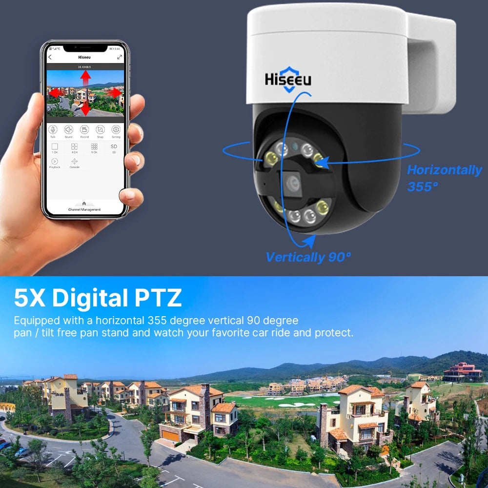 Hiseeu 4K 8MP POE PTZ IP Camera 5X Digital Zoom Face Detection Outdoor