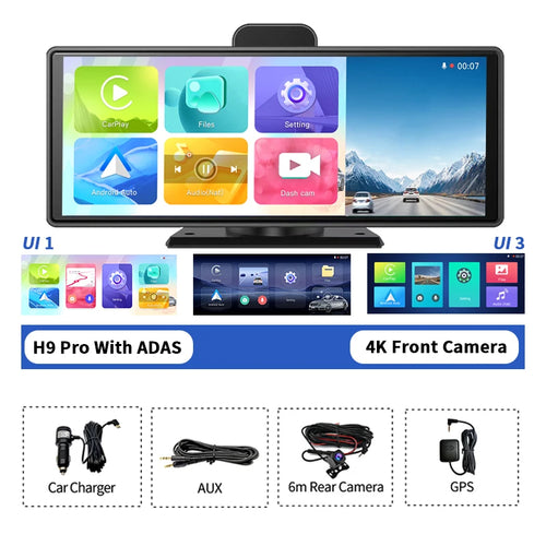 Imagebon 10.26" Dash Cam 4k Wireless Carplay Android Auto Navigation