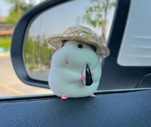 Cute Hamster with Straw Hat Car Ornament,Car Decoration Auto Interior