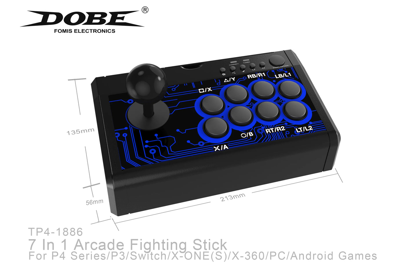 DOBE 7 In1 USB Arcade Fight Stick Street Fighting Joystick Controller