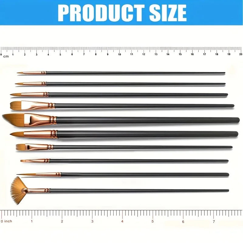 12pcs Nylon Bristle Brush Set Flat Brushes Watercolor Oil Paint For