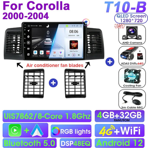 Android 12 Car Radio Qualcomm SM6125 For Toyota Corolla E120 2000 -