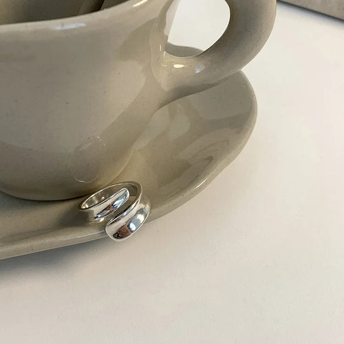 INS Minimalist Silver Color Irregular Wrinkled Surface Finger Rings