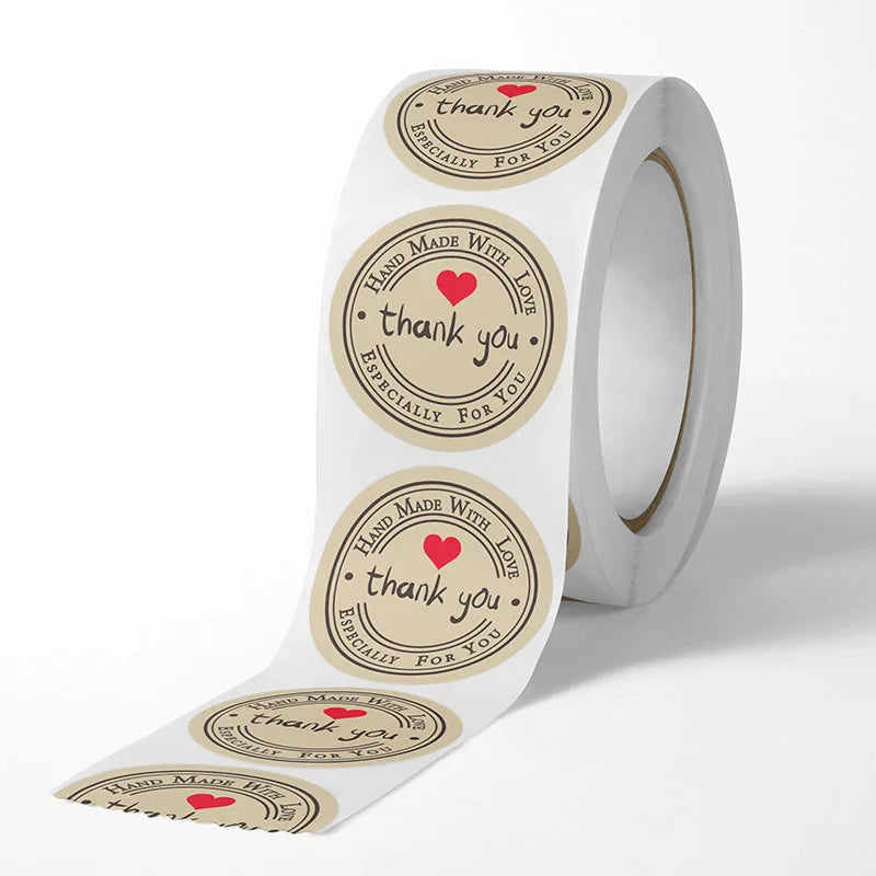 500Pcs Kraft Paper Handmade with Love Thank YOU Stickers DlY