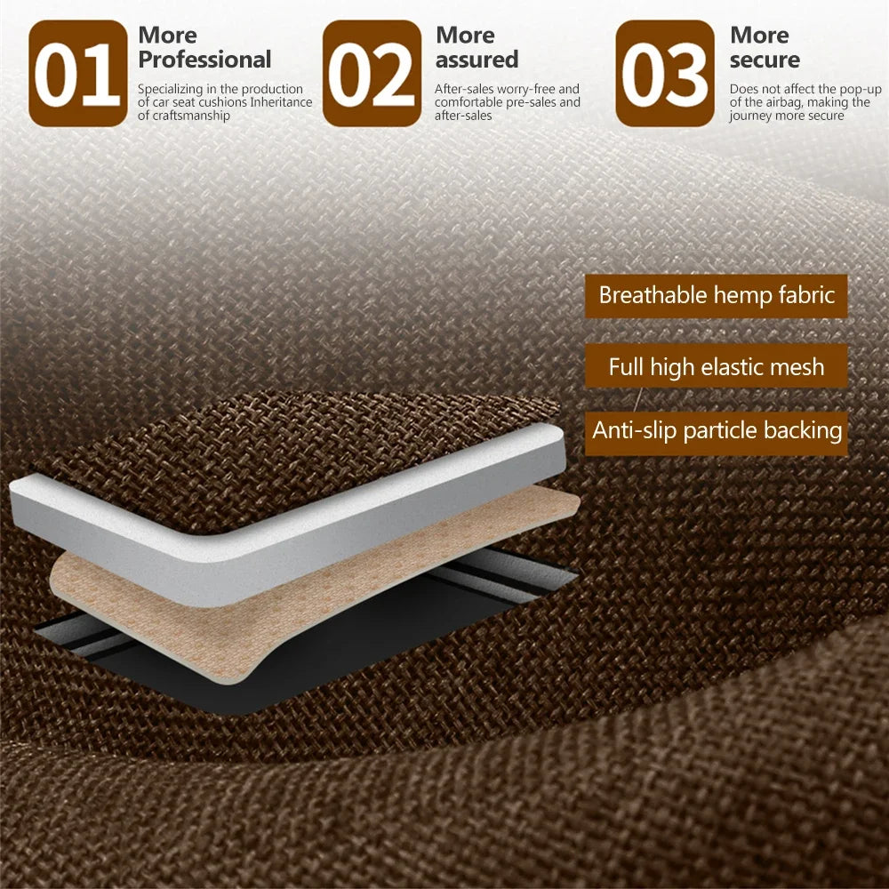 Universal Flax Car Seat Cover Front Rear Cushion Comfortable