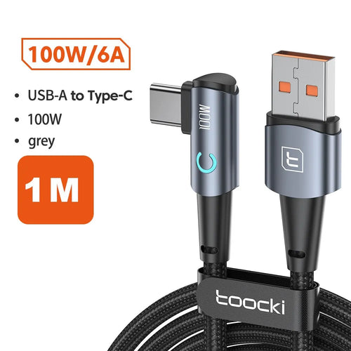 Toocki 6A USB C Cable 90 Degree For OPPO 100W Fast Charging Cord For